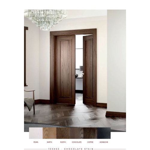 Classic collection door model 100ESC in Chocolate Stain with Pyramid handle in Polished Nickel.