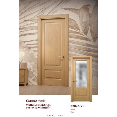 Classic collection door model 3202X in Oak with Lady handle in Satin Bronze.