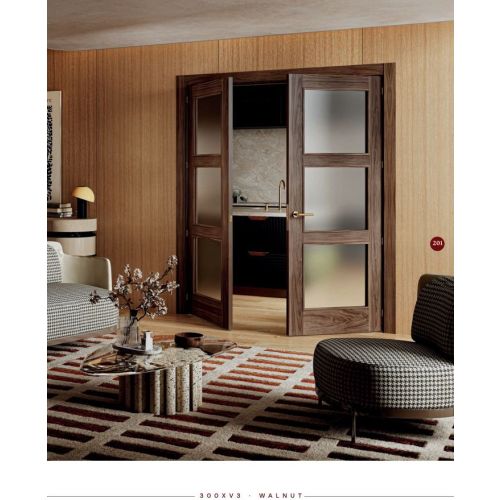 Classic collection door model 300XV3 in Walnut with Spich handle in Polished Brass.
