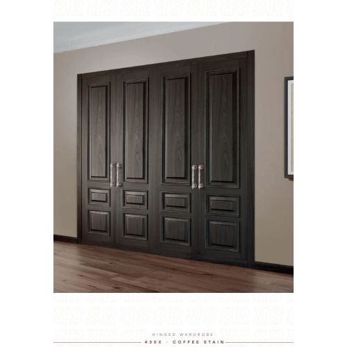Classic collection hinged wardrobe model 430X in Coffee Stain with Curvus pull handle in Polished Nickel.
