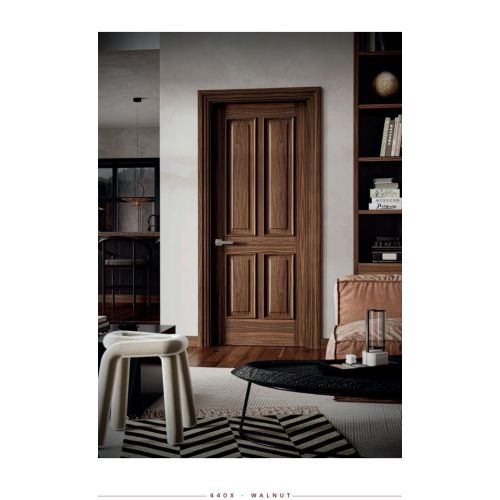 Classic collection door model 440X in Walnut with Pyramid handle in Polished Nickel.