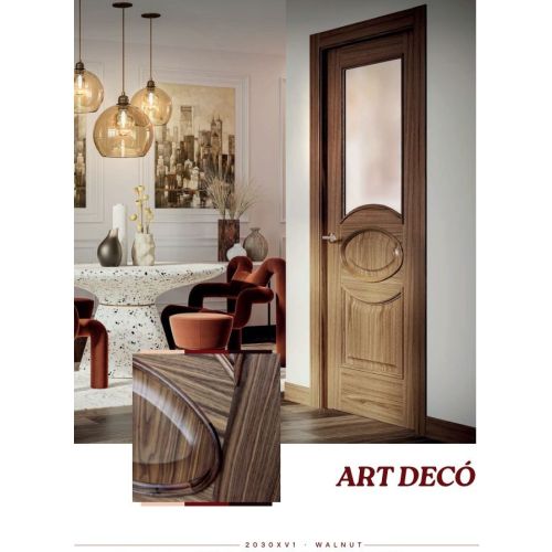 Classic collection door model 2030XV1 in Walnut with Upper handle in Polished Chrome.