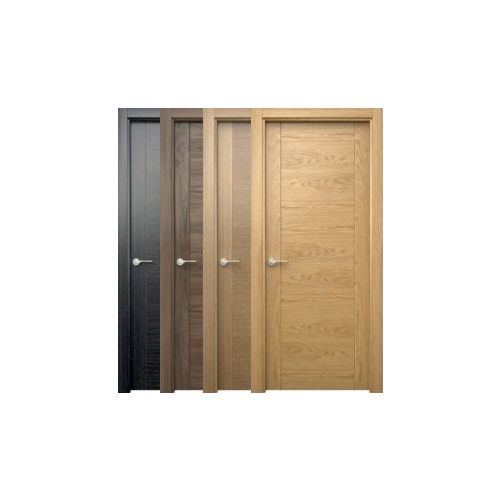 Contemporary collection door model 8060V4 in Rift Cut Oak with Just handle in Black.