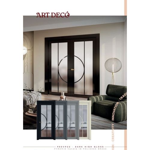 Lacquered collection door model 950VP22 in Dark HIGHGLOSS with Pyramid handle in Polished Brass.