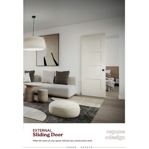 Lacquered collection external sliding door model 9400R in Dakota with Square Black Pocket Sliding Door Kit.
