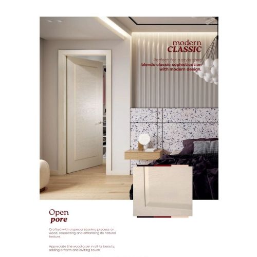 Live collection door model 60Z1 in Pearl Stain with Pistón handle in Polished Nickel.