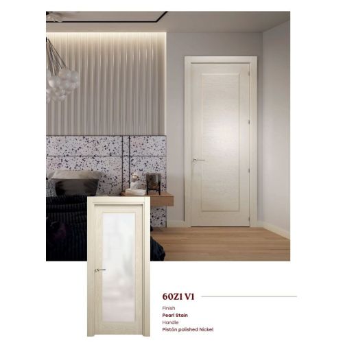 Live collection door model 60Z1V1 in Pearl Stain with Pistón handle in Polished Nickel.