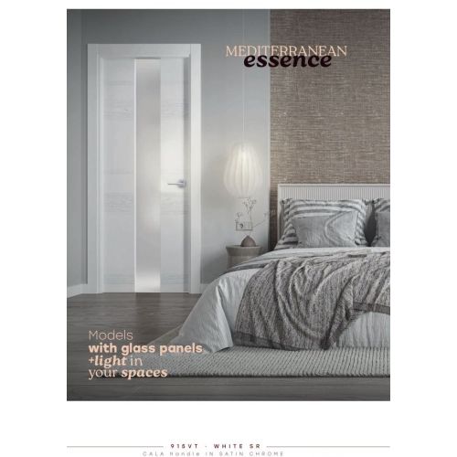 Live collection door model 915VT in White SR with Cala handle in Satin Chrome.