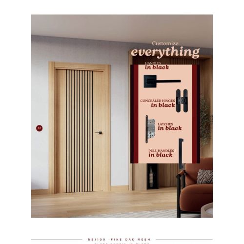 Live collection door model N81100 in Fine Oak Mesh with Flute handle in Black.