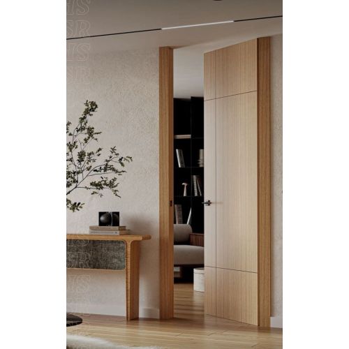 Live collection door model D80102 in Fine Oak Mesh with Just handle in Black.