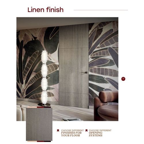 Live collection concealed frame door model D80202 in Linen with Plica handle in Graphite.