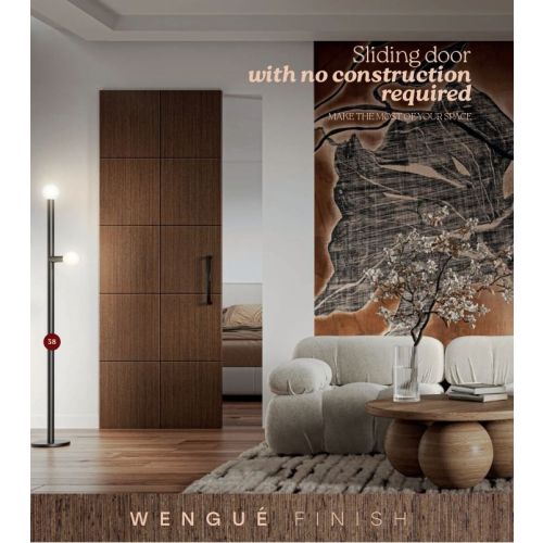Live collection external sliding door model D80104 in Wengué with Geo pull handle in Black.