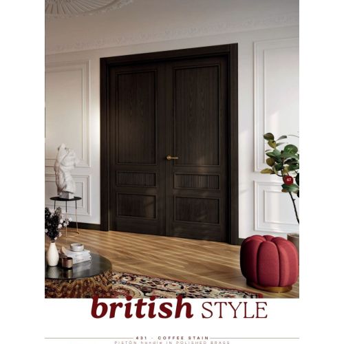 Live collection door model 431 in Coffee Stain with Pistón handle in Polished Brass.