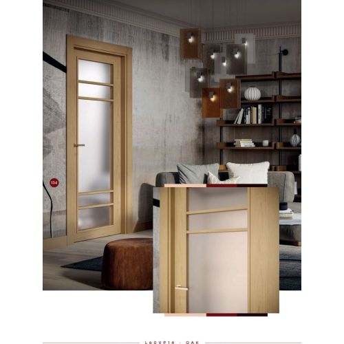 Minimal collection door model L60VP14 in Oak with Medium handle in Satin Brass.
