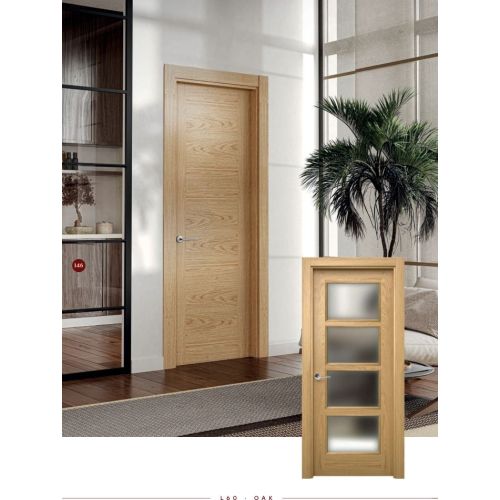 Minimal collection door model L60 in Oak with Elegance handle in Polished Chrome.