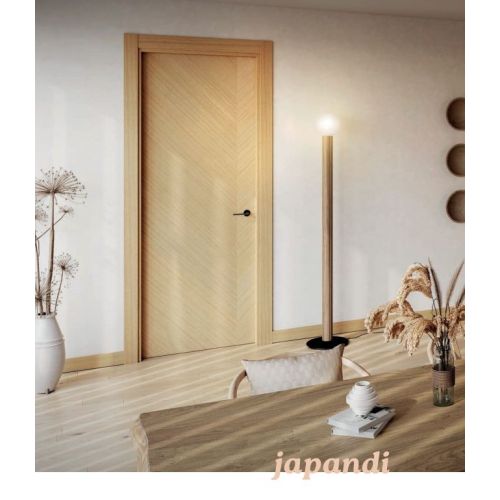 Minimal collection door model K42 in Rift Cut Oak with Just handle in Black.